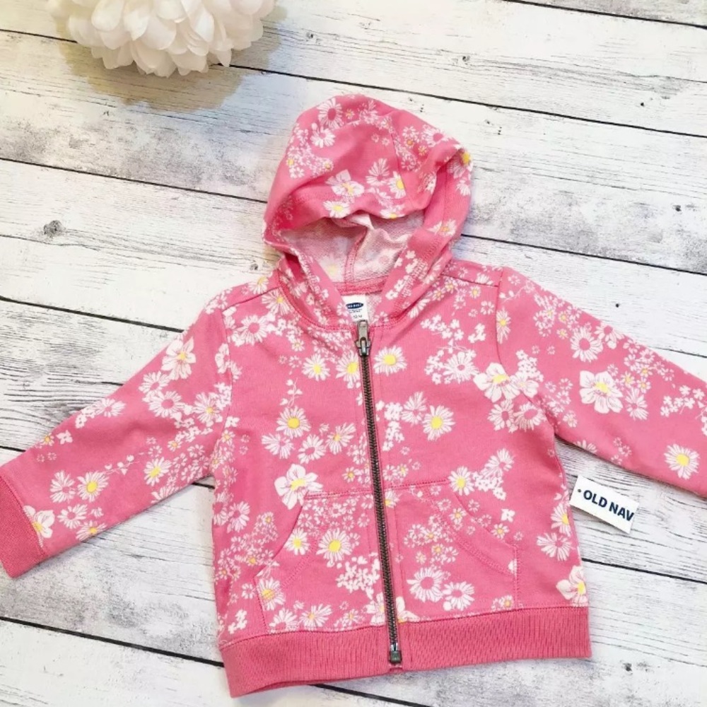 Pink Zip Up Hoodie Floral Print - Size 6-12 Months